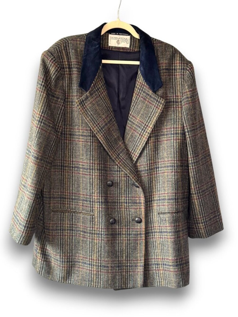 International Scene Womens Wool Plaid Jacket Size 22 Double-Breasted College